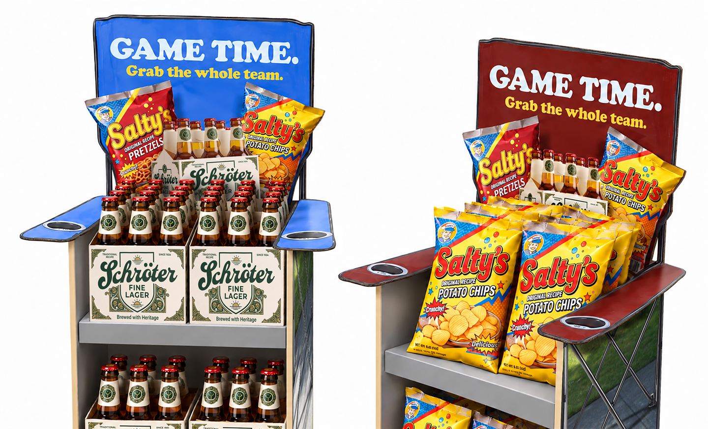 Schröter and Salty's tailgate huddle bins, close view